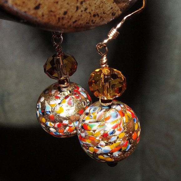 Handmade earrings in Klimt style with Murano glass from Italy - Picture 1 of 6